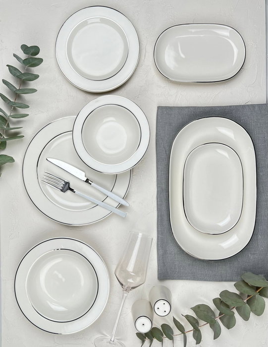 Hermia Platin Yaldız Bonsai 53 YTKM - Juego de cena de porcelana 53 piezas